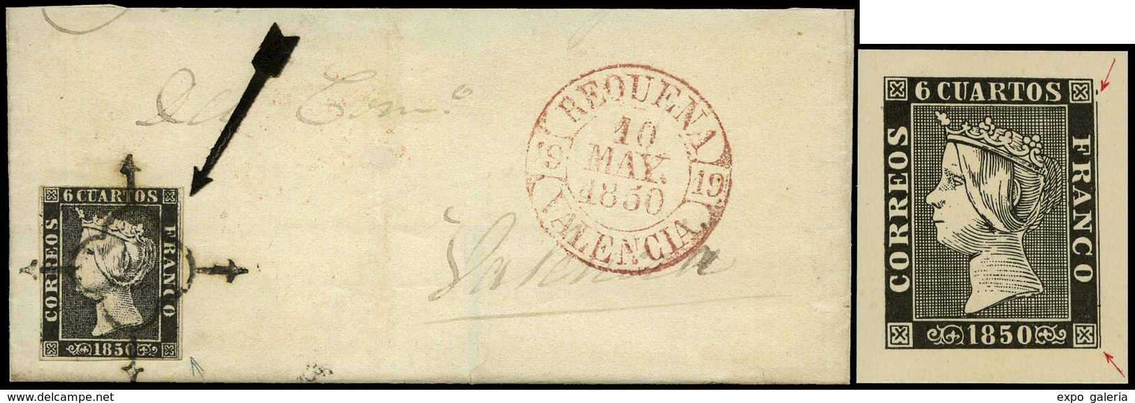 Ed. 1 - 6 Cuartos. Plancha I. Tipo 24. Carta Cda De Requena A Valencia. Sello Con Variedad “doble Impresión…" - Used Stamps