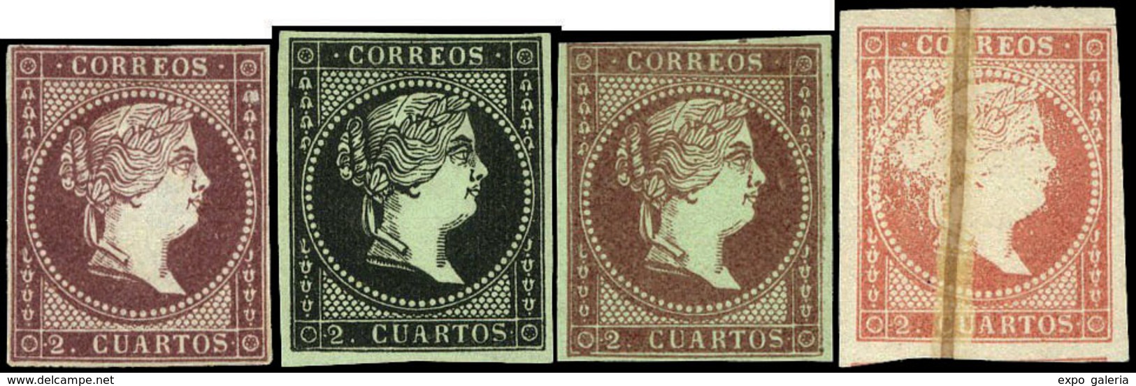 * 4 Valores - 2 Cuartos. Conjunto De 4 Sellos Ensayos De Color (2 Cuartos Castaño Violeta + 2 Cuartos Negro…) - Used Stamps