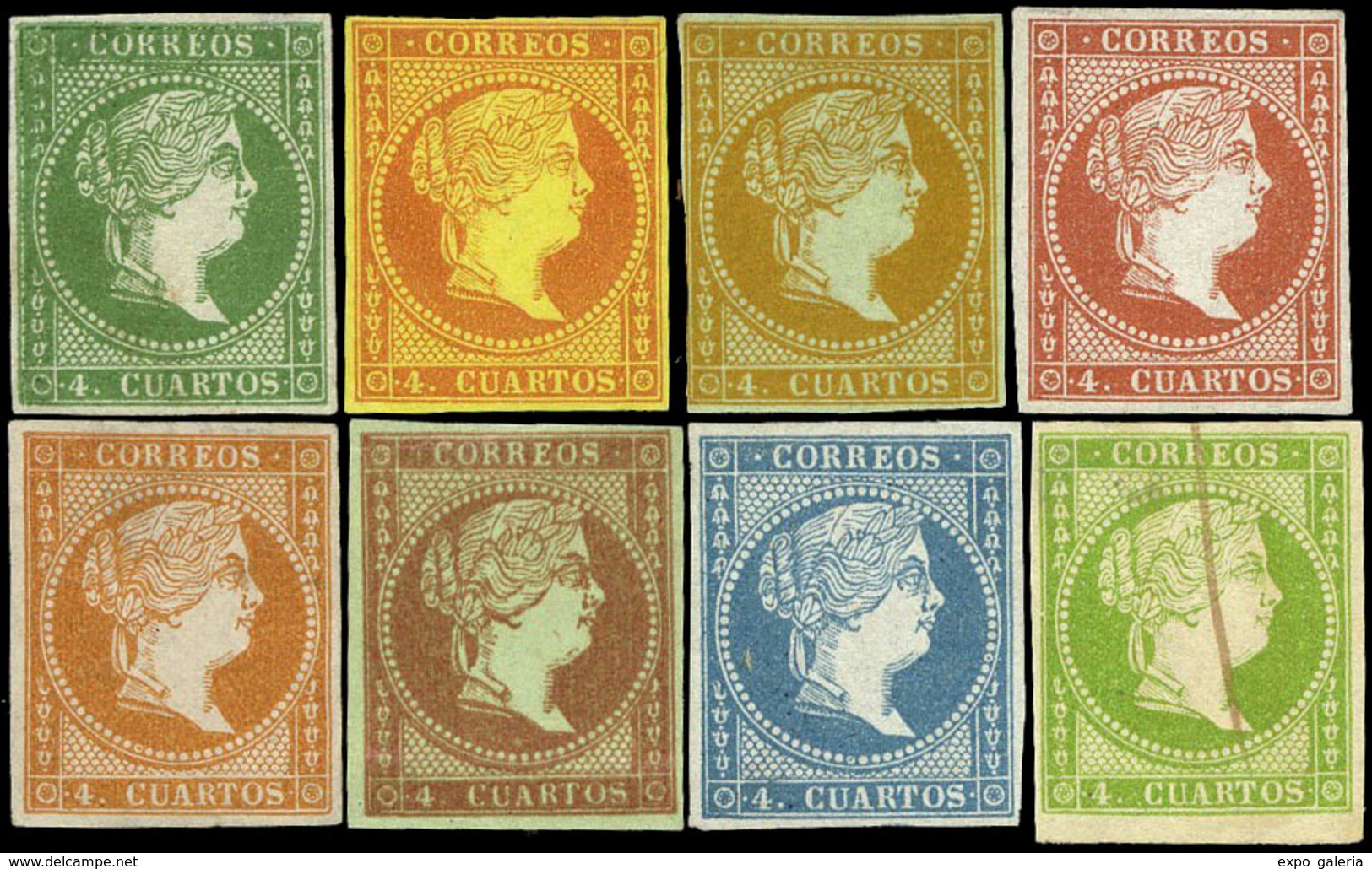 * 8 Valores 4 Cuartos. Ensayos De Color Y Papel. Precioso Y Escaso Conjunto - Used Stamps