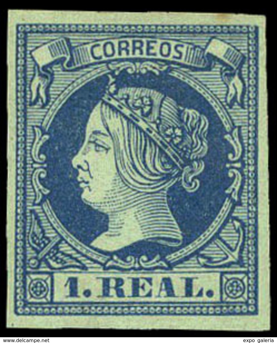 Ed. * 55 - 1 Real Azul. Ejemplar De Lujo Por Sus Amplios Márgenes Y Color Intenso. Dictamen GRAUS. Cat. 385€ - Oblitérés