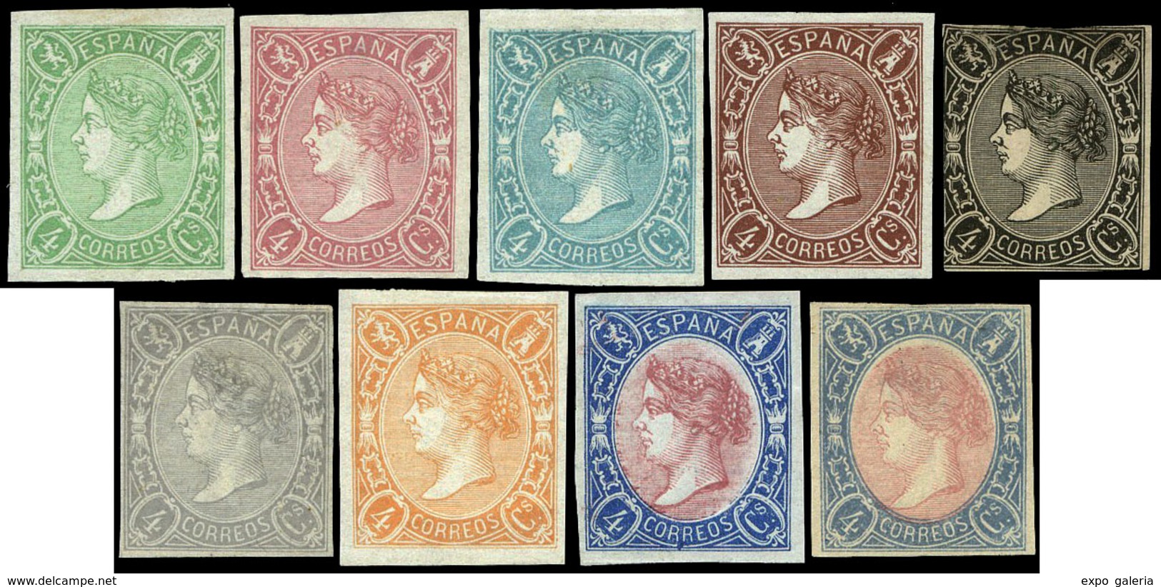 Ed. * 73A - Conjunto De 9 Ensayos De Plancha En Distintos Colores Del Valor 4 Cuartos.Precioso - Used Stamps