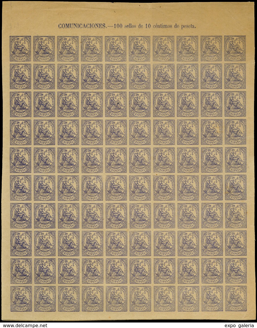 Ed. * 145 S/D - 10 Cts. Ultramar. En Pliego Completo De 100 Ejemplares S/D Y Con Leyenda Pliego - Used Stamps