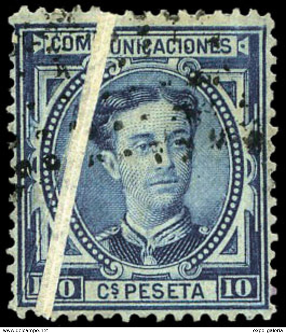 Ed. 0 175 - Alfonso XII. 10 Cts. Azul. Variedad Gran Fuelle De Papel. Espectacular Y Rara Pieza En Esta Condición. - Gebraucht