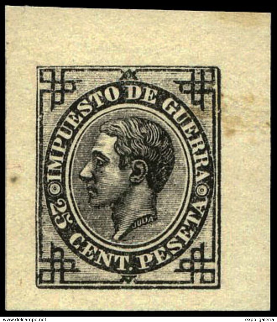 Galvez IG-33 - Impuesto De Guerra. Prueba De Punzón Márgenes Grandes.25 Cts. Negro.Preciosa Y Muy Rara Pieza - Used Stamps