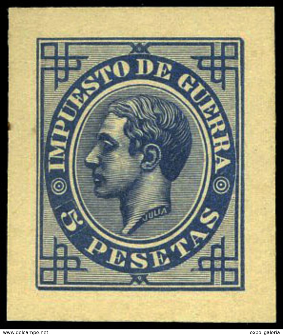 Galvez IG-39 - Impuesto De Guerra. Prueba Punzón. Márgenes Grandes. 5 Ptas. Azul. Preciosa Y Muy Rara Pieza - Used Stamps