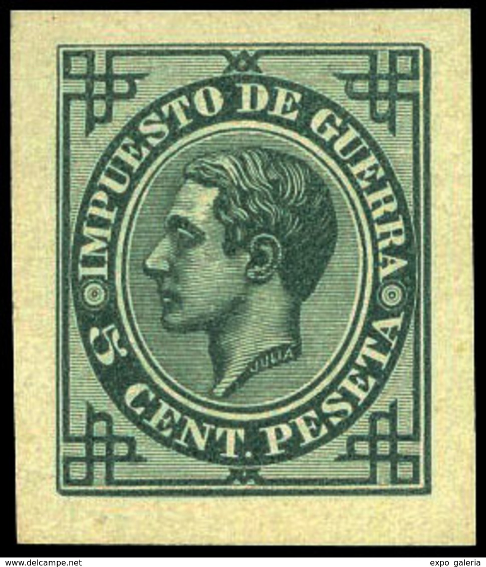 Galvez IG.41 - Impuesto De Guerra. Prueba De Punzón. Márgenes Grandes. 5 Cts. Verde.Preciosa Y Muy Rara Pieza - Used Stamps