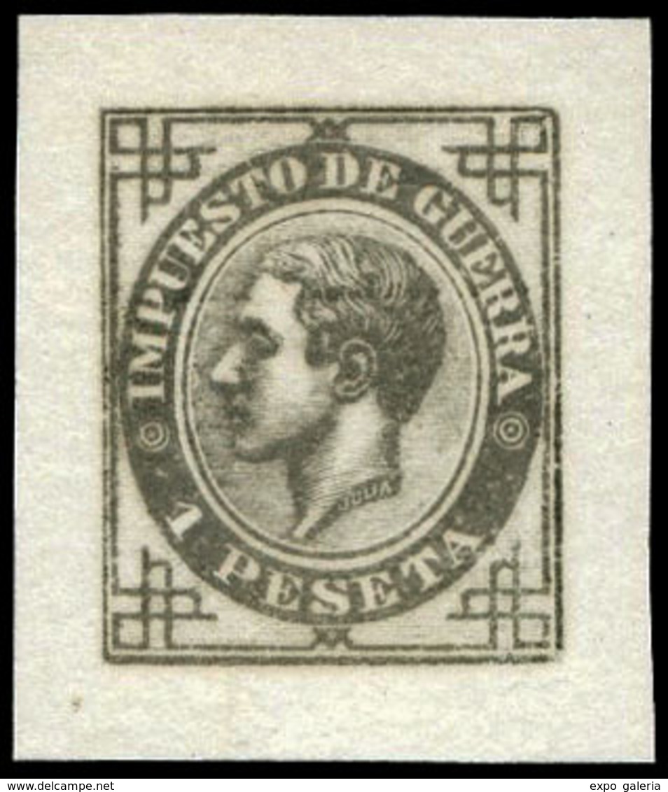 Galvez IG-55 - Impuesto De Guerra. Prueba De Punzón. Márgenes Grandes.1 Ptas. Gris Perla.Rara Y Preciosa Pieza - Used Stamps