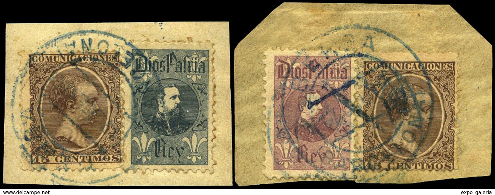 Ed. 219(2) - Conjunto De 2 Fragmentos Con Viñetas Carlistas. Muy Bonitas. Escasas - Used Stamps