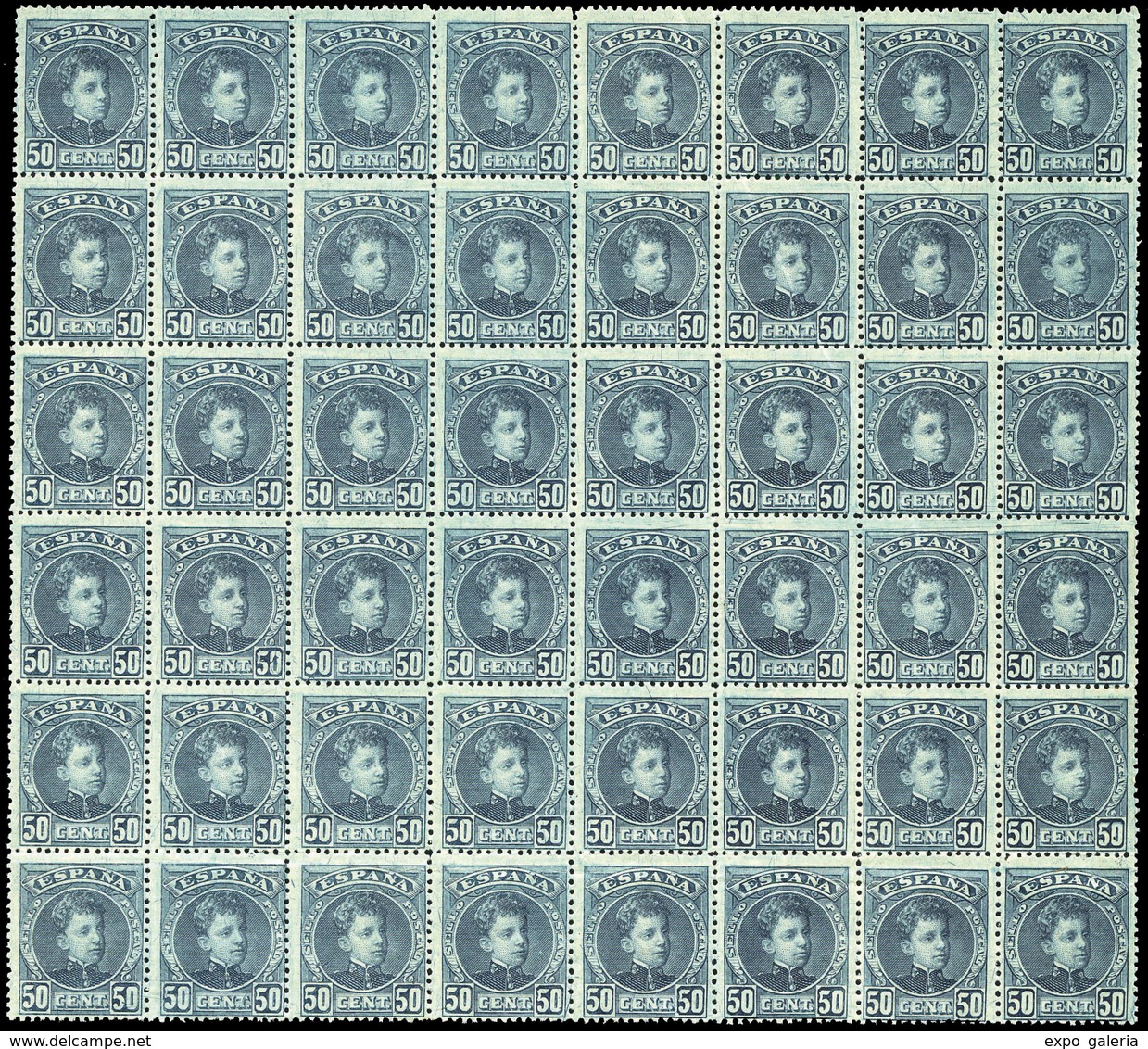 Ed. ** 252 Bl. 48 - 1901. 50 Cts. Azul Verdoso. Gran Bloque De 48 Ejemplares Sin Charnela, Con Numeración… - Unused Stamps