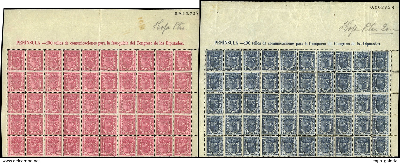 Ed. ** 230/1 - Correo Oficial. Serie Completa En Gran Bloque De 50 Ejemplares. Cabecera Pliego Con Leyenda - Used Stamps