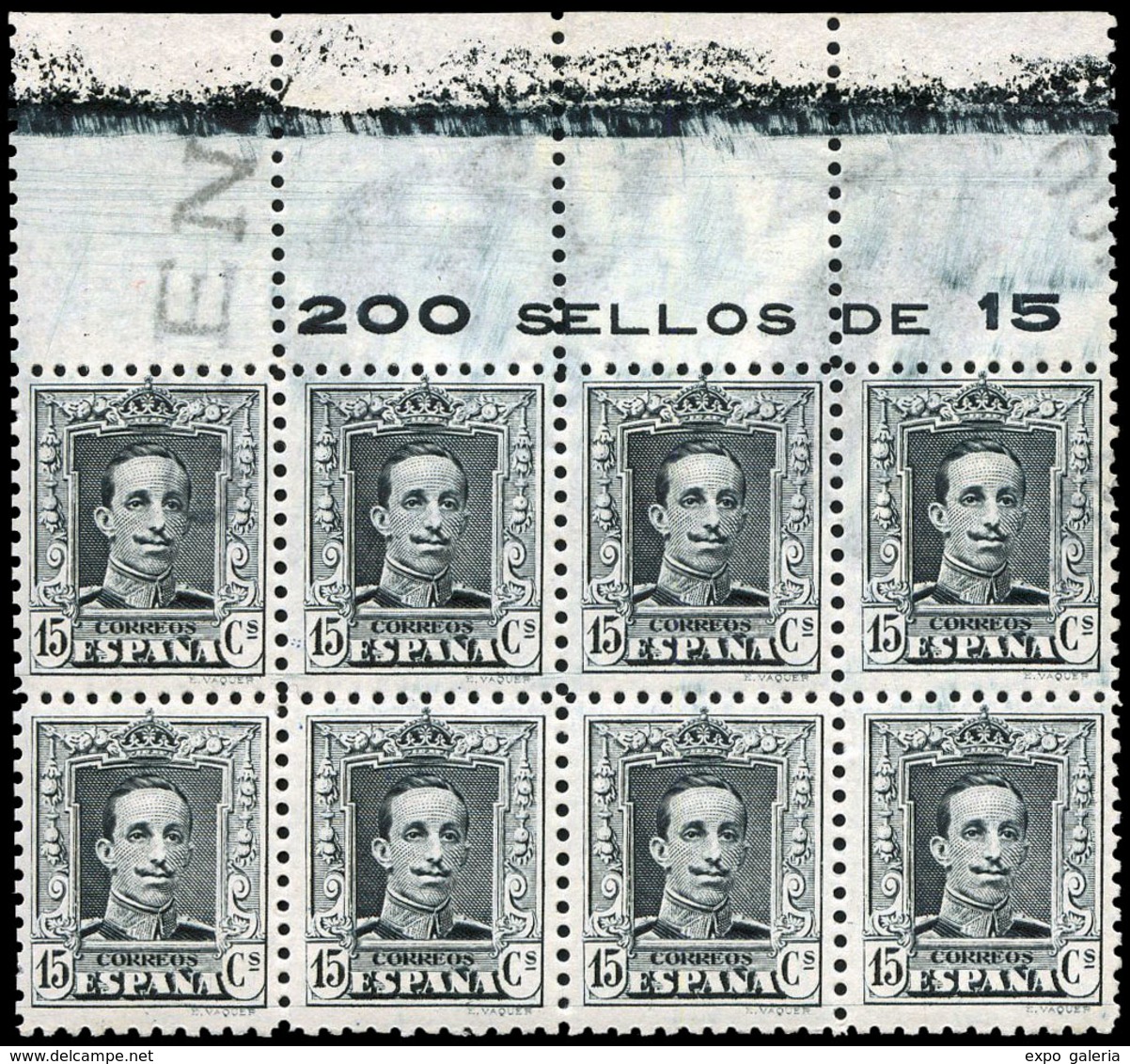 Ed. ** 315BP - 1922. 15 Cts. Gris Azulado. Bl. De 8. Cabecera De Pliego. Variedad Filigrana Billete De Banco - Unused Stamps