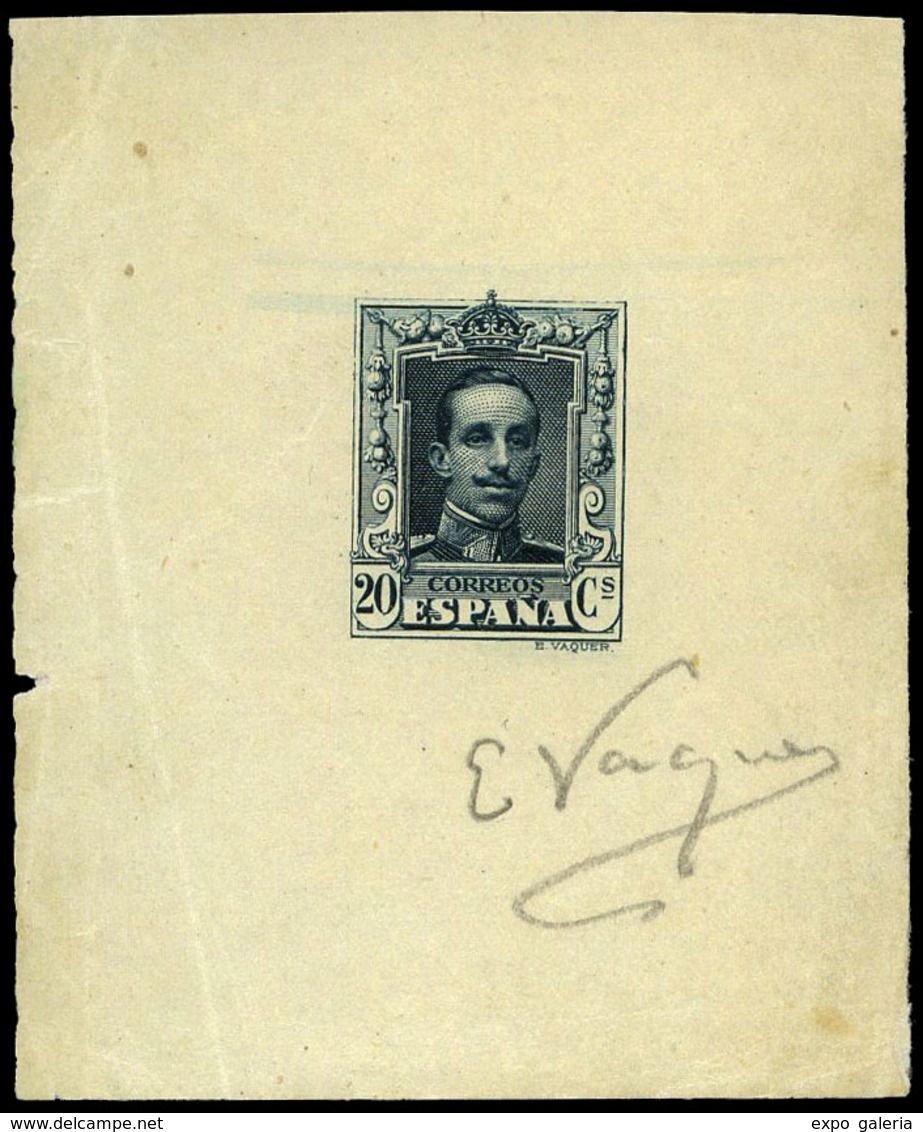 Galvez 1989 - 1922. Prueba De Punzón. 20 Cts. Verde Azulado + Firma Manuscrita Vaquer. Raro En Esta Condición - Unused Stamps