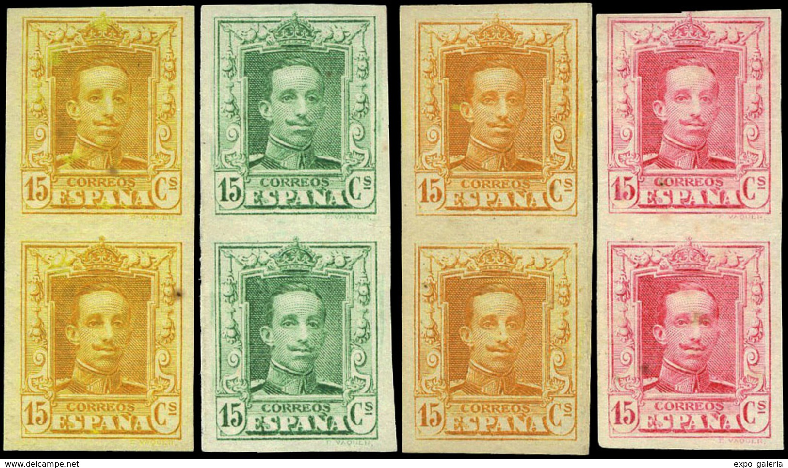 Año 1922 - Conjunto De 4 Parejas Verticales 15 Cts. S/D. Distintos Ensayos De Color.Interesante - Ungebraucht