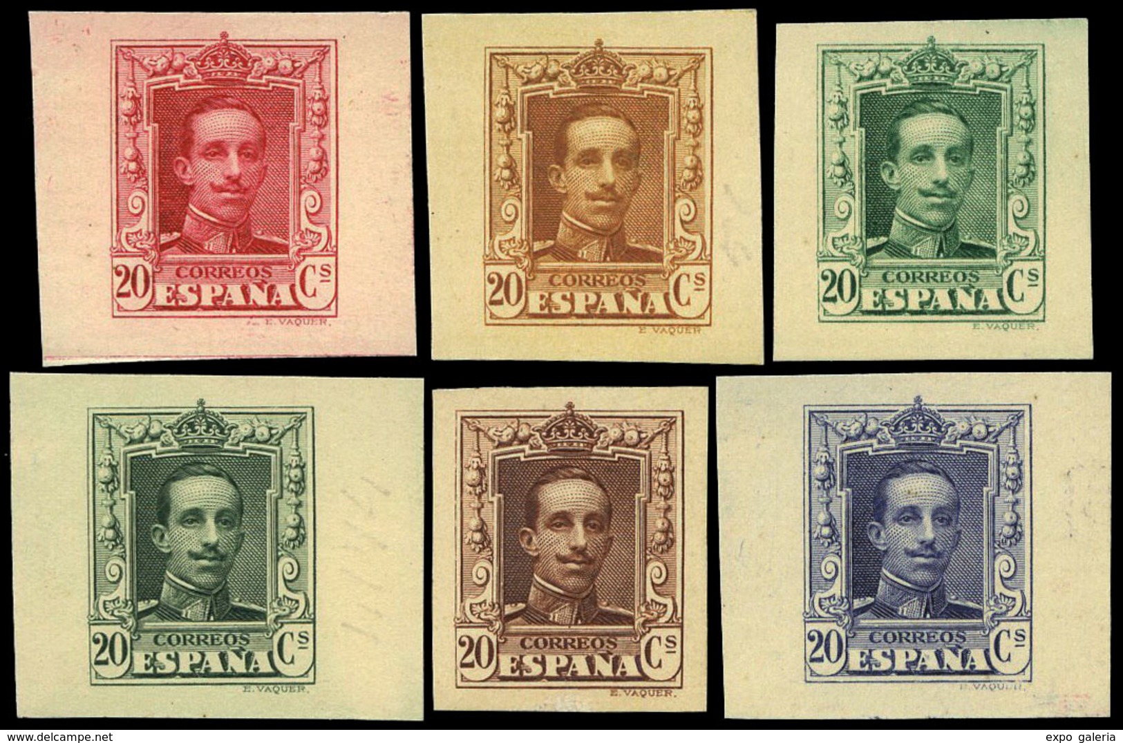 Año 1922 - Conjunto De 6 Pruebas De Punzón De Tamaño Reducido.Valor 20 Cts. Sobre Distintos Colores En Cartulina - Unused Stamps