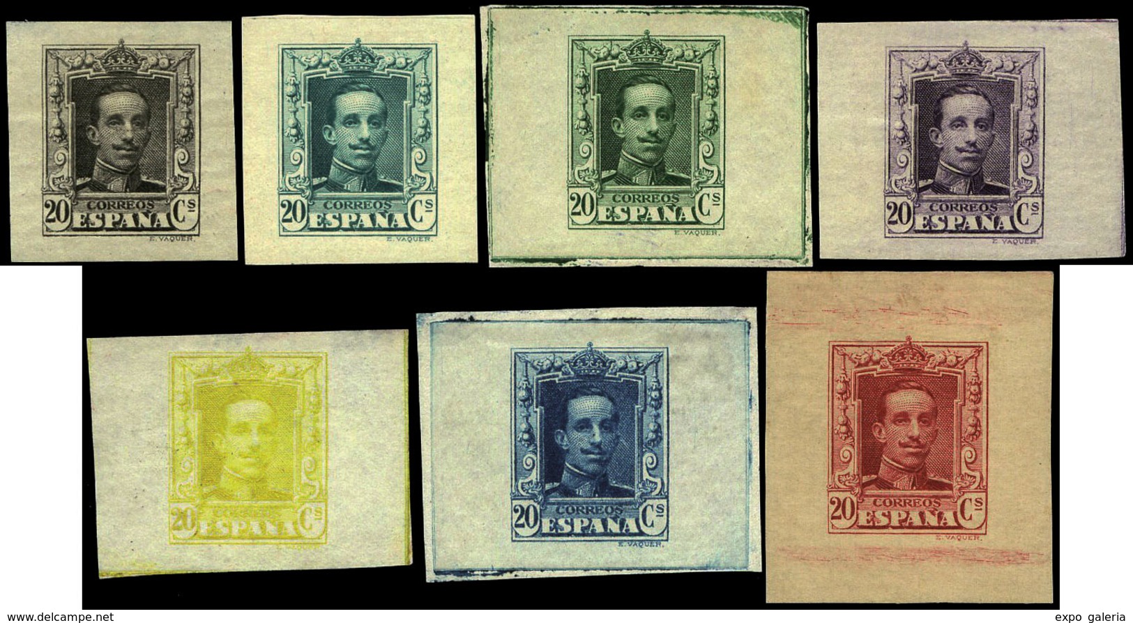 Año 1922 - Conjunto De 7 Pruebas De Punzón Sobre Papel Poroso (alguna Engomada).Distintos Colores - Ungebraucht