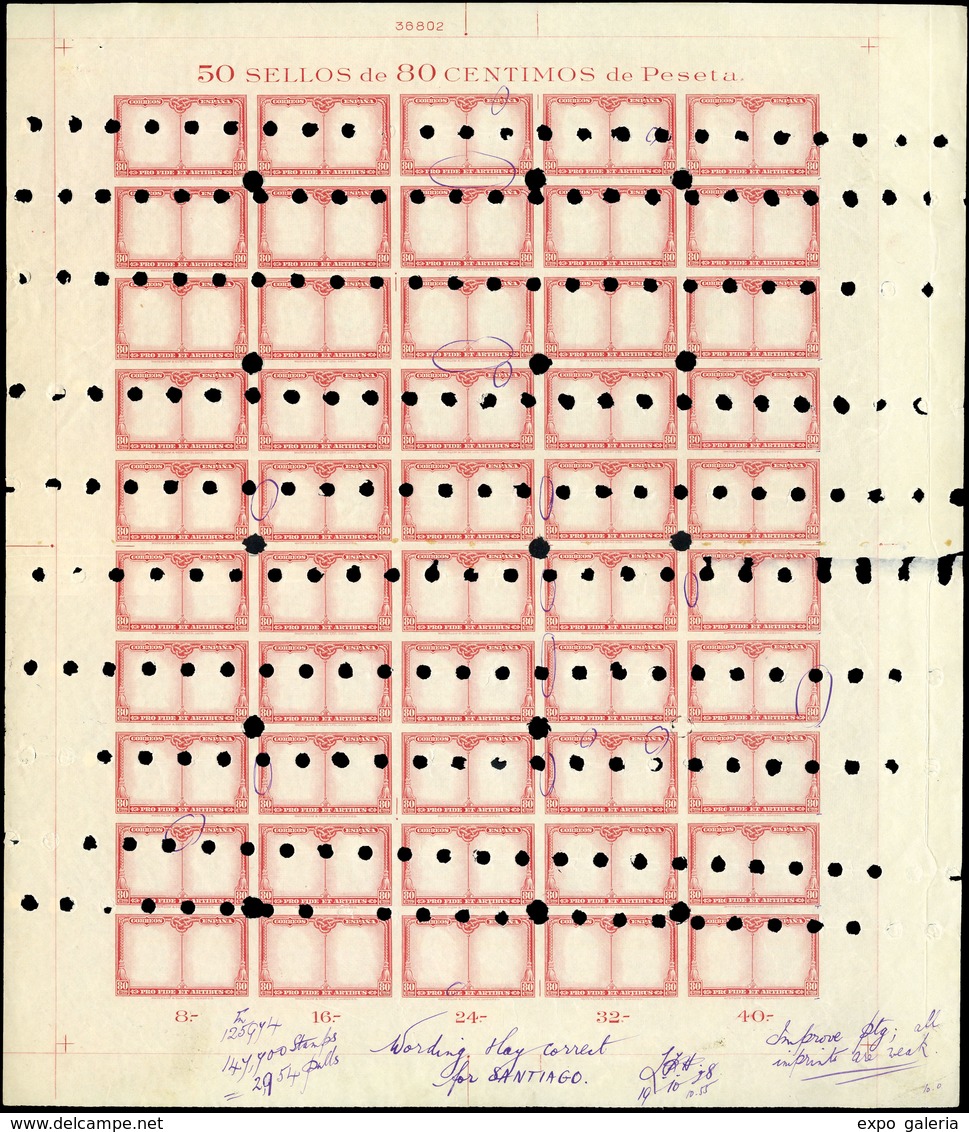 Año 1928 - Serie Para Santiago. Conjunto De 5 Pliegos Completos De La Prueba De Marco (80 Cts, 1 Ptas…) - Unused Stamps