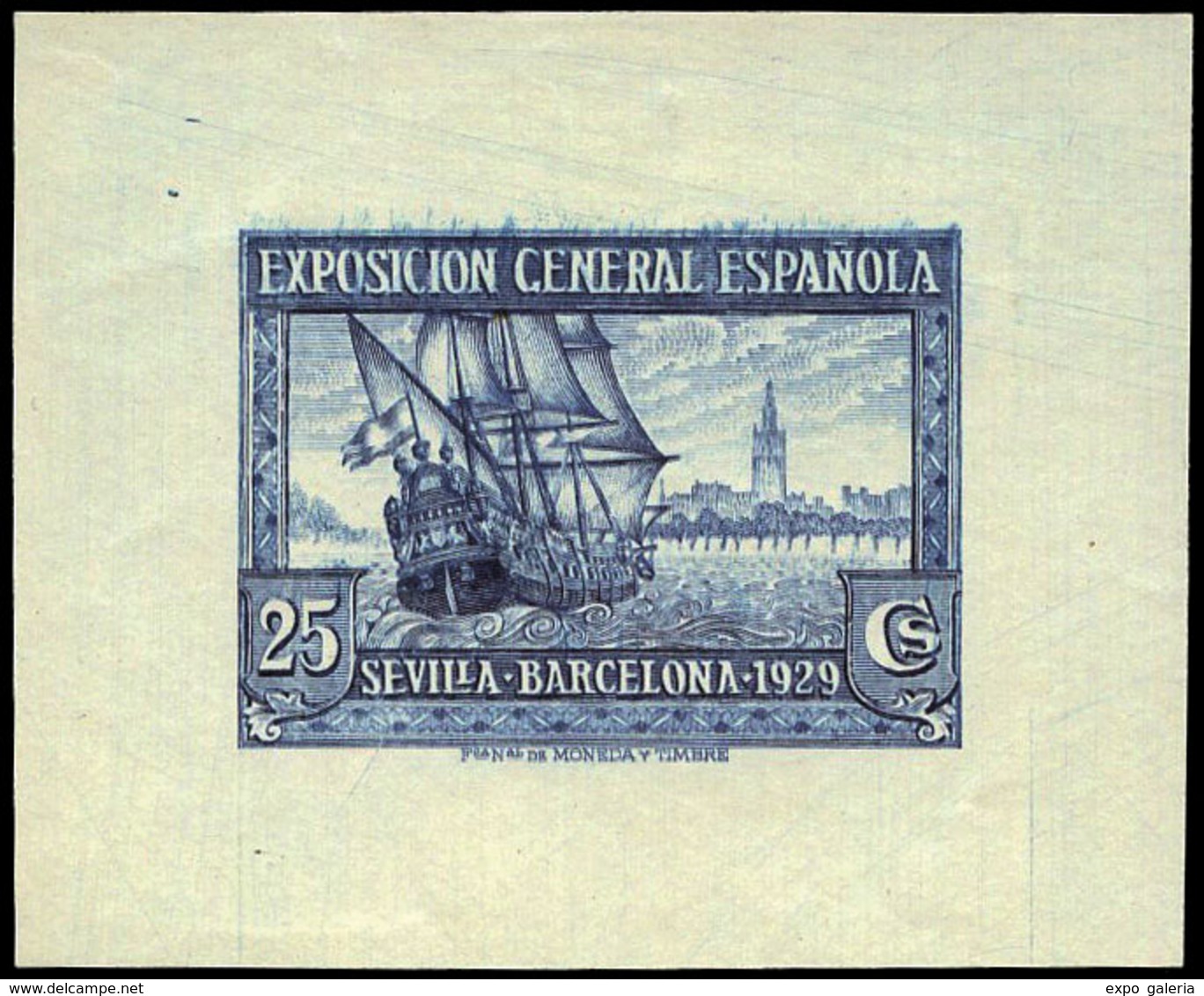 Galvez 2419 - 1929. Prueba De Punzón Papel Corriente. 25 Cts. Azul Preciosa Y Muy Rara Pieza - Unused Stamps