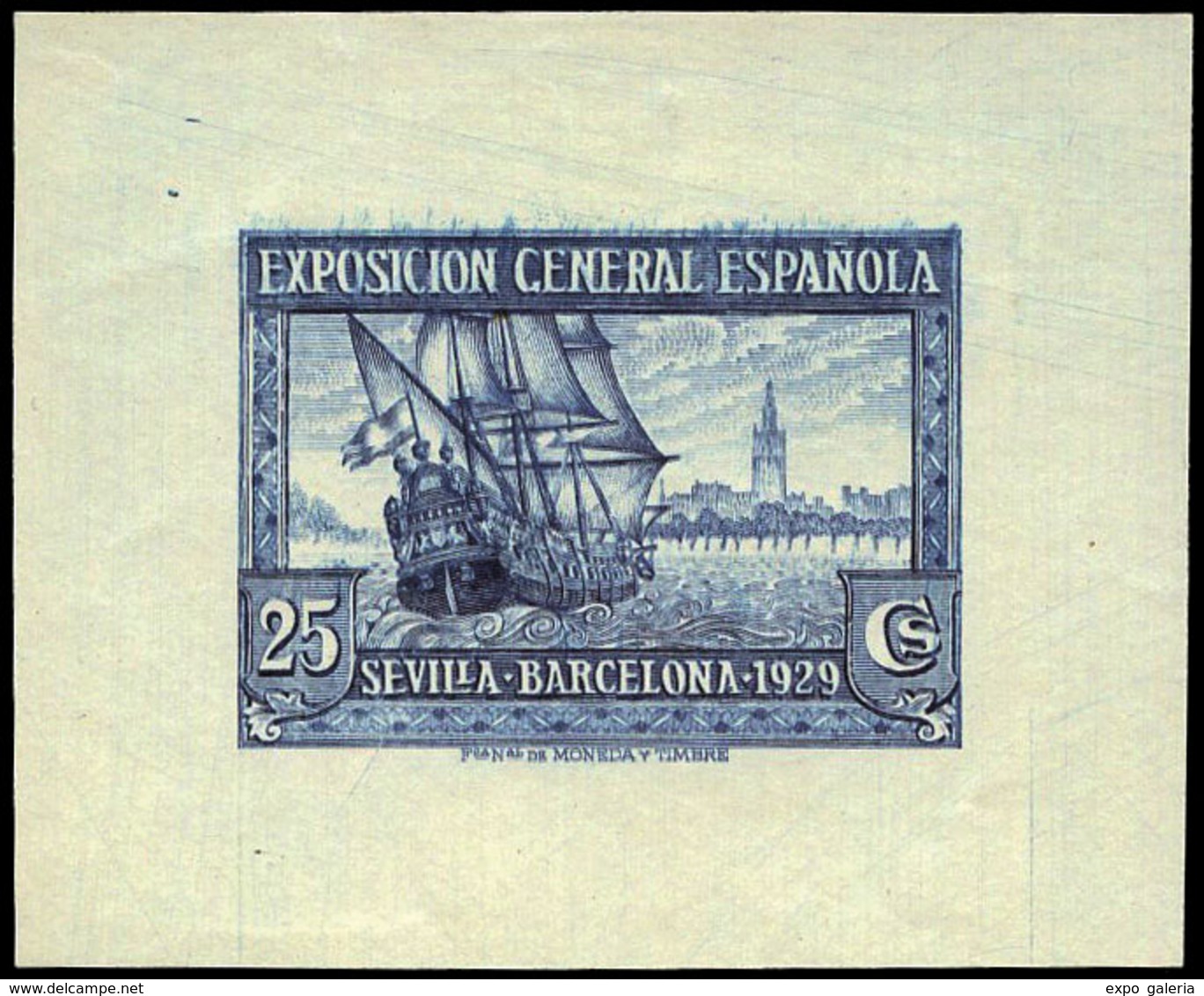 Galvez 2419 - 1929. Prueba De Punzón Papel Corriente. 25 Cts. Azul Preciosa Y Muy Rara Pieza - Neufs