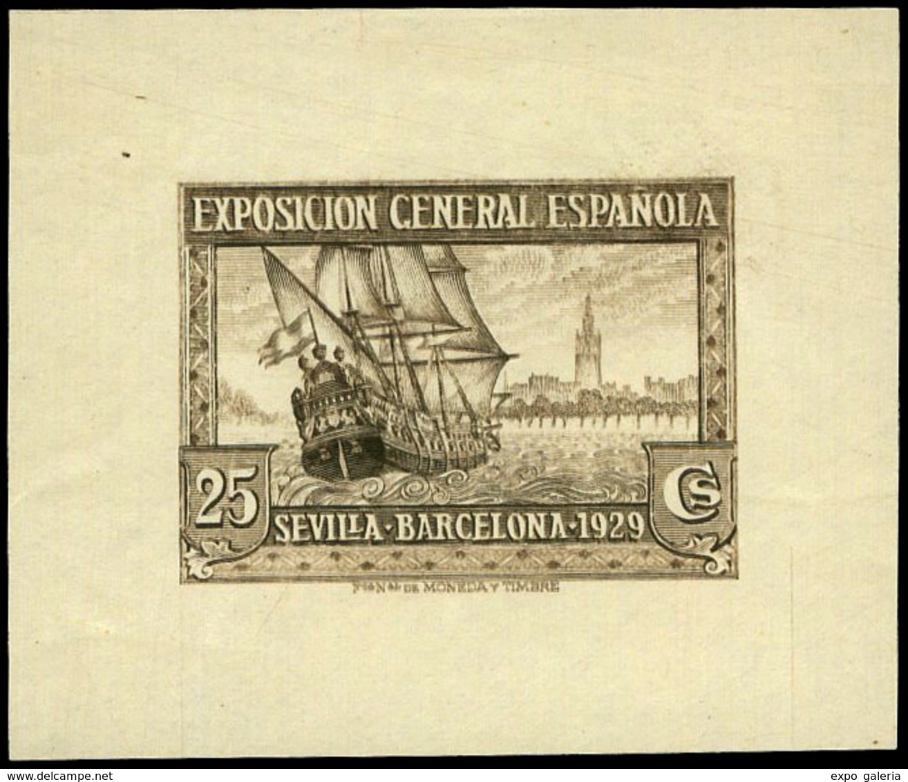 1929. Prueba De Punzón Papel Corriente. 25 Cts. Marrón.(No Catalogado En Galvez Pruebas Y Ensayos En Este Color) - Unused Stamps