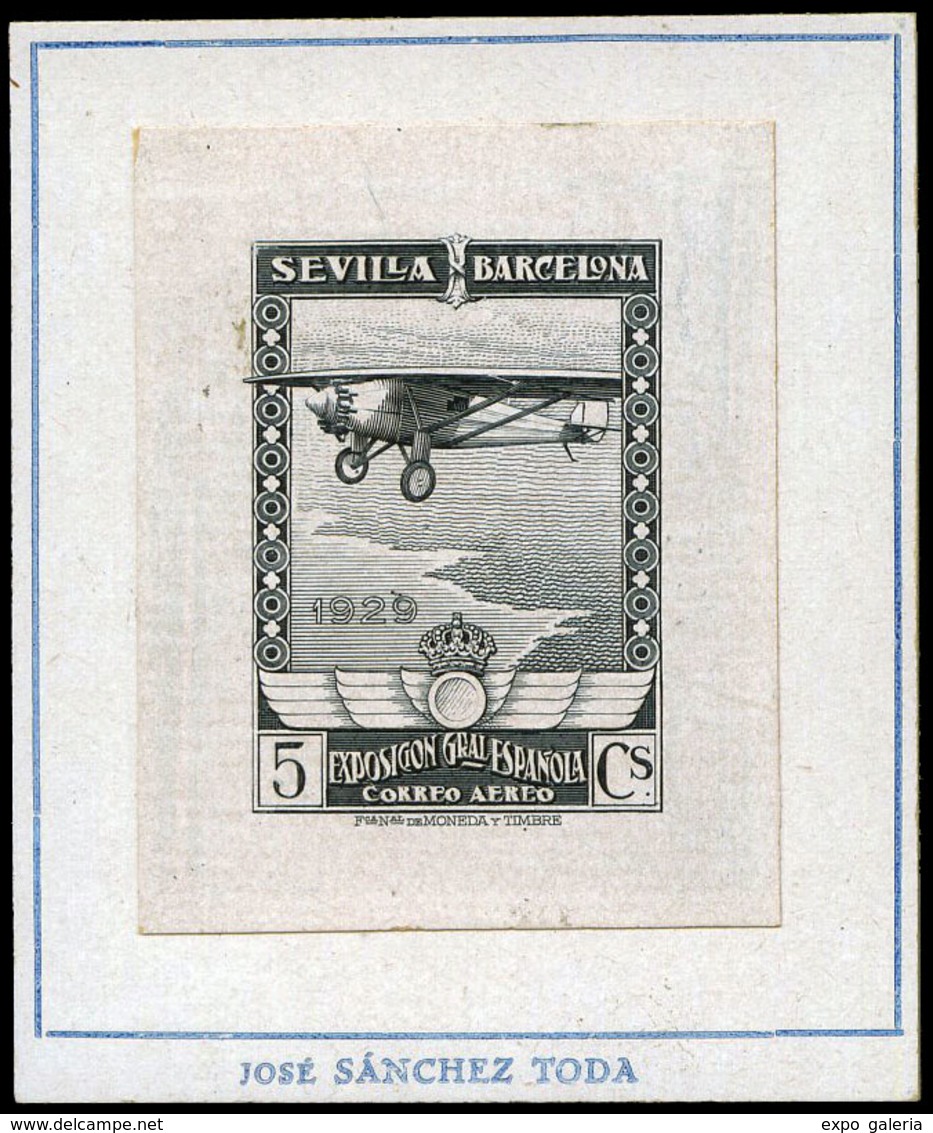 Galvez C.A.71 Aereo - Prueba De Punzón Sobre Cartulina Estucada Con Pie Imprenta 5 Cts. Negro - Unused Stamps