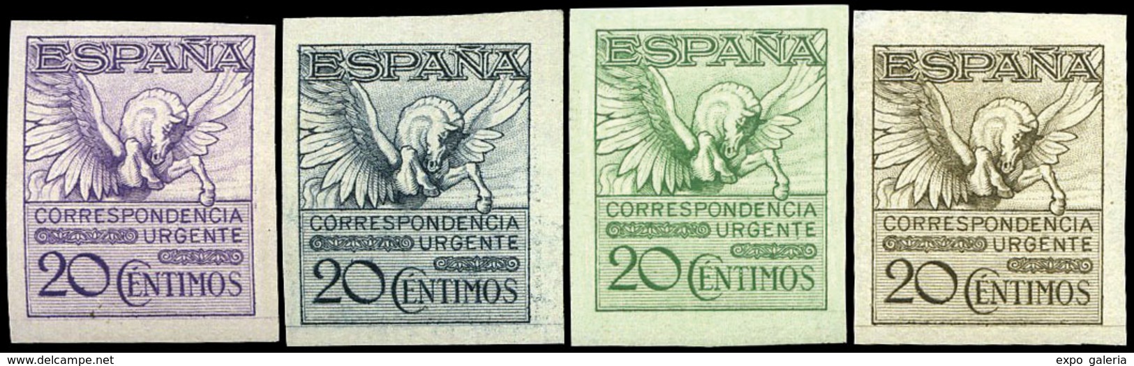 Año 1929 - Conjunto De 4 Pruebas En Papel Ordinario Y Engomadas. Distintos Colores (violeta, Azul, Verde, Castaño) - Ungebraucht