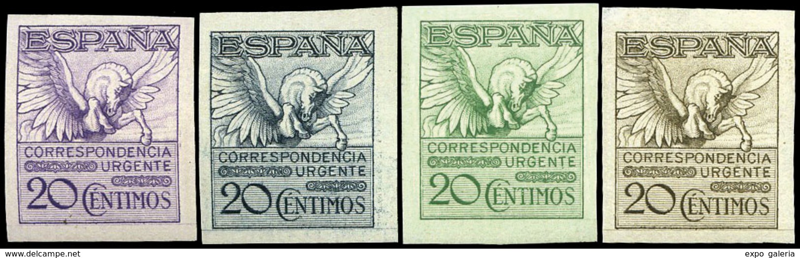 Año 1929 - Conjunto De 4 Pruebas En Papel Ordinario Y Engomadas. Distintos Colores (violeta, Azul, Verde, Castaño) - Ongebruikt