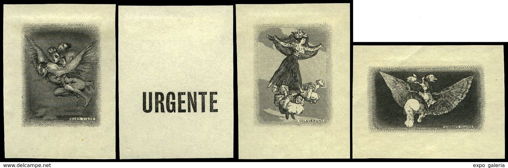 Año 1930 Aereo - Ensayos De Plancha De Los Centros En Negro Y De La Sobrecarga “urgente”. 4 Valores - Ungebraucht