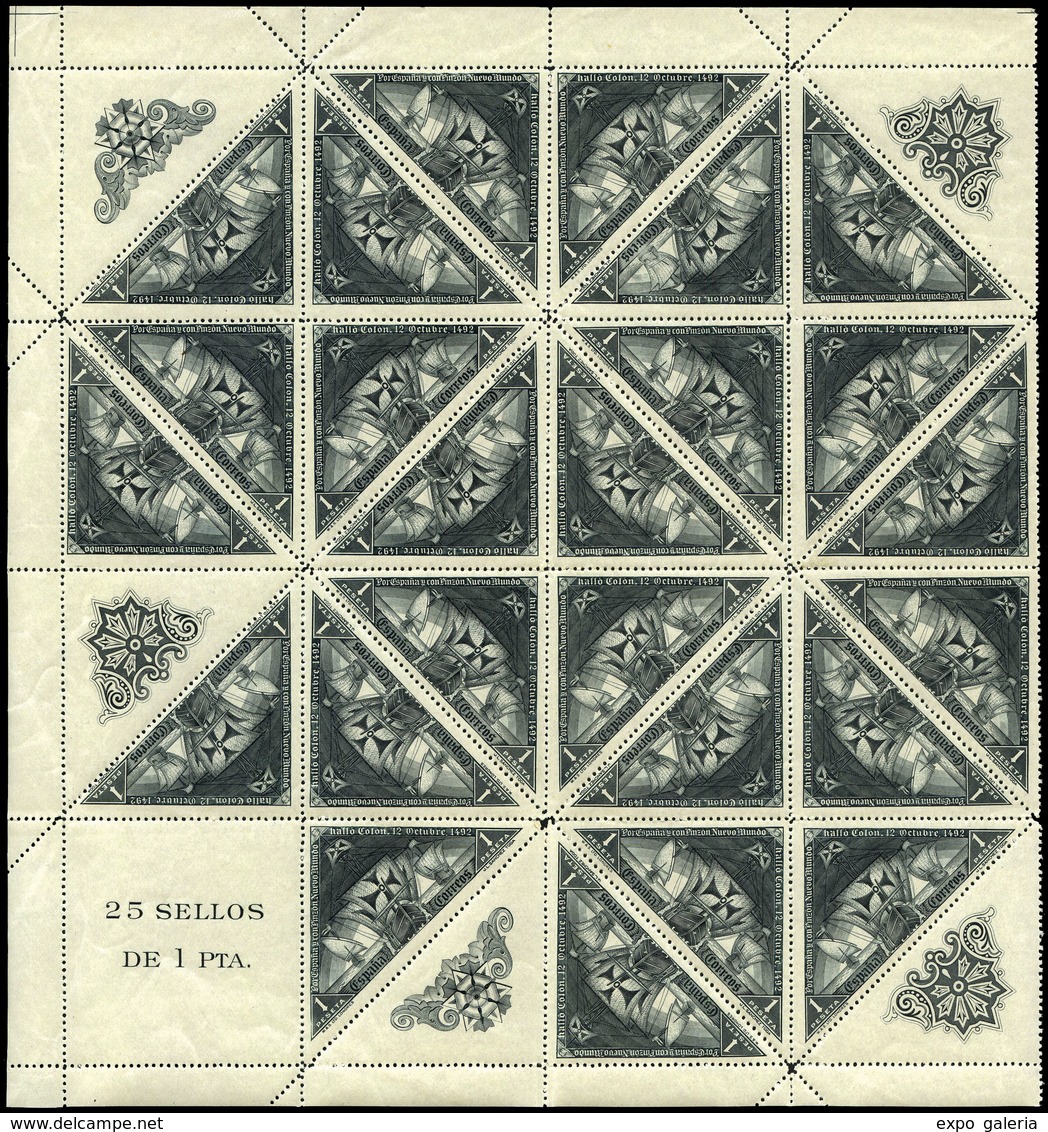 Ed. ** 543 - 1930. 1 Ptas. Pliego Completo 25 Ejemplares Con Los Distintos Tipos De Adornos. Sin Charnela - Neufs