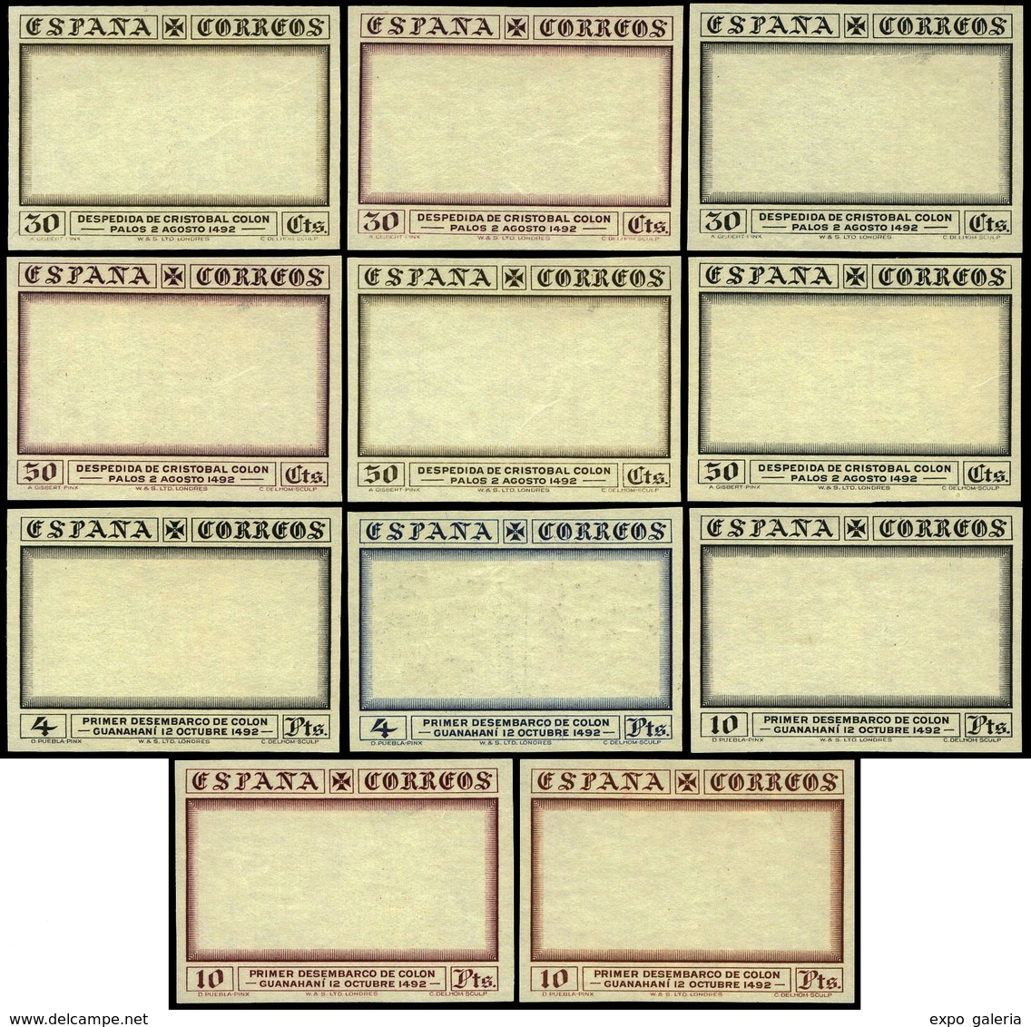 Galvez 2715/25 - 1930. Ensayos De Plancha De Los Marcos En Diversos Colores Y Valores. 11 Valores. - Unused Stamps