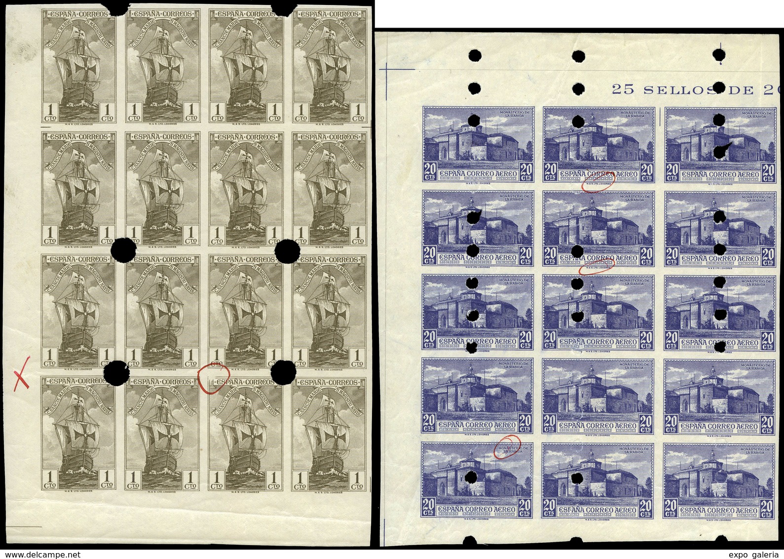 PRUEBAS 1930 - Conjunto De Pruebas Y Variedades De La Serie De Colón, Montado En Hojas De Album… - Unused Stamps