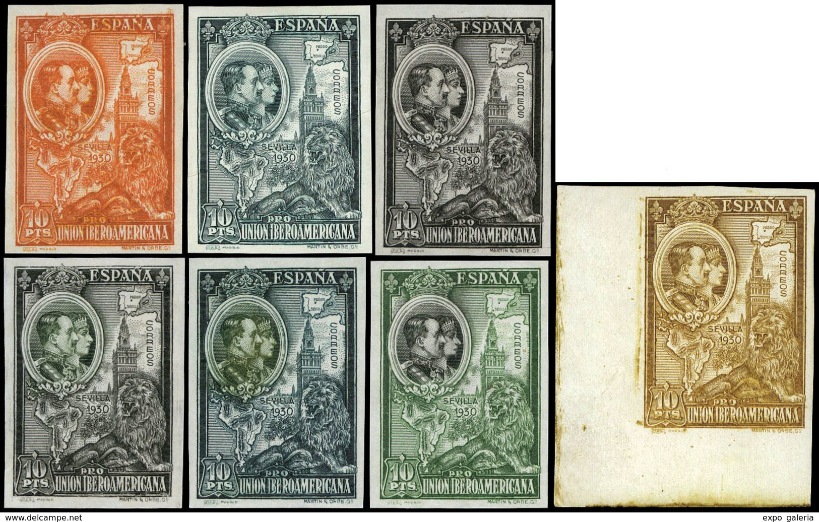 Ed. * 581 - 1930. 10 Ptas. Grabado. Colores Cambiados. Conjunto De 7 Valores S/D En Distintos Colores. - Unused Stamps
