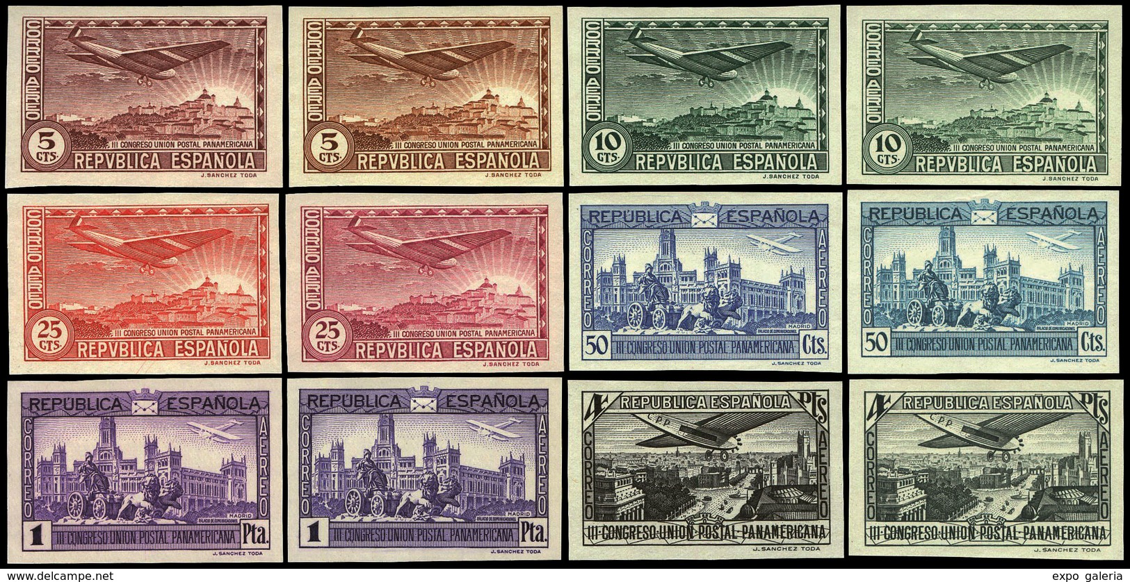 Año 1931 Aerea - Ensayos De Plancha En Los Colores Definitivos De La Serie 614/9 + 630/5 (sin Sobrecarga Oficial) - Unused Stamps