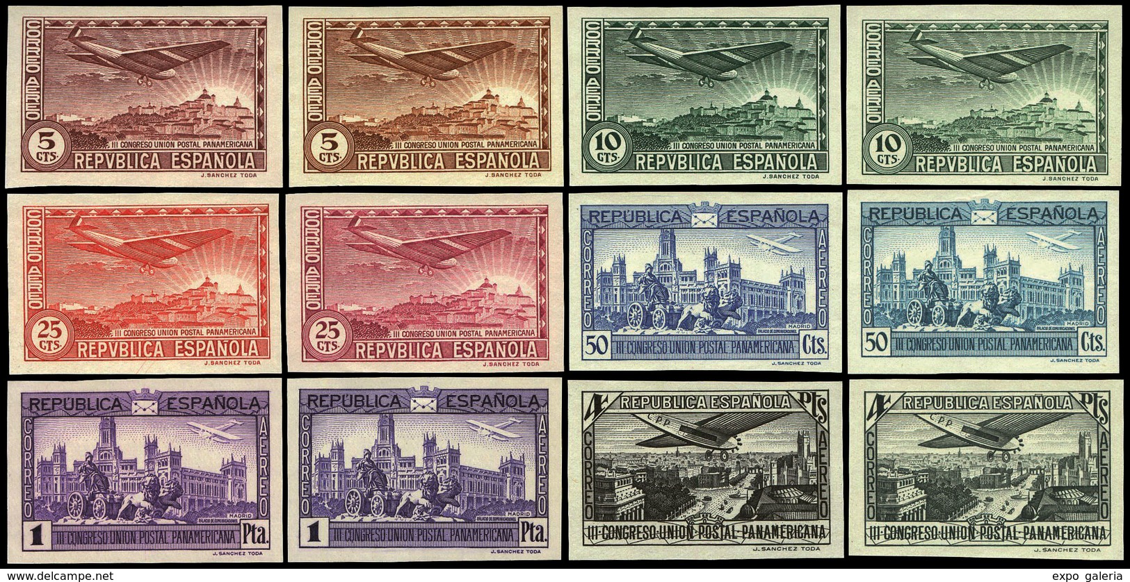 Año 1931 Aerea - Ensayos De Plancha En Los Colores Definitivos De La Serie 614/9 + 630/5 (sin Sobrecarga Oficial) - Ongebruikt