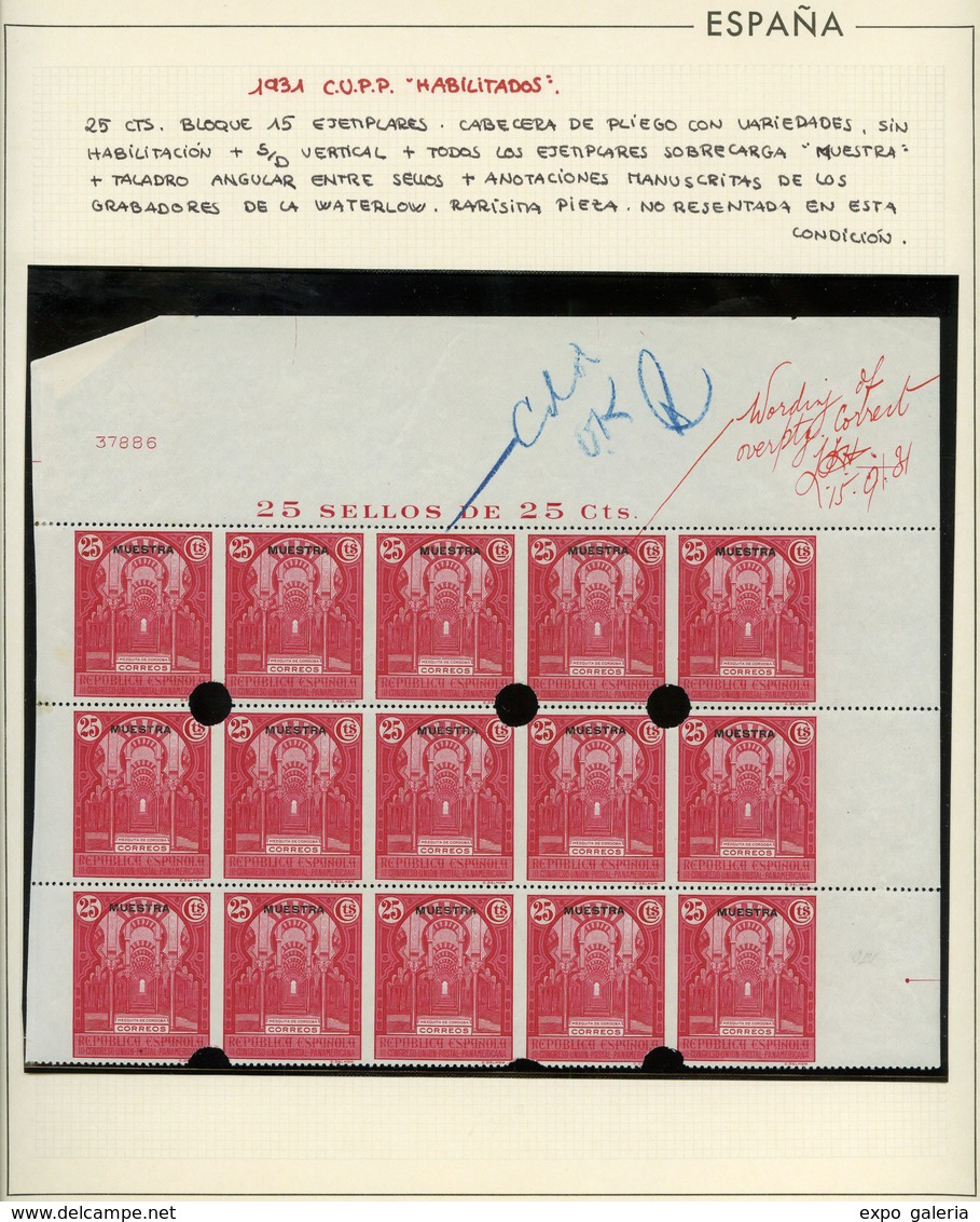 1931. Colección De Distintas Variedades De La C.U.P.P. Montadas En Hojas De Album Procedente Del Archivo… - Ungebraucht