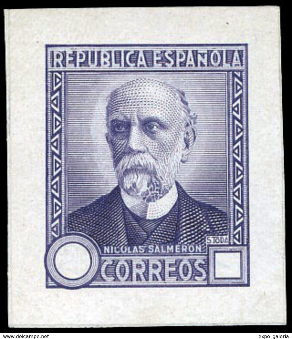 Galvez 3018 - 1932. Nicolás Salmerón.Prueba De Punzón Sin Valor Y Sin Pie Imprenta En Cartucho. Color Azul - Unused Stamps