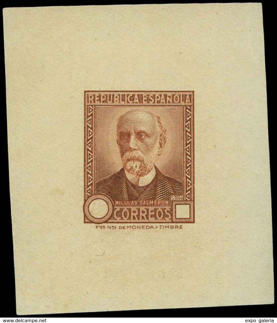 Galvez 3023 - 1932. Nicolás Salmerón. Prueba De Punzón Sin Valor En Cartucho Y Con Pie Imprenta. Color Castaño - Unused Stamps