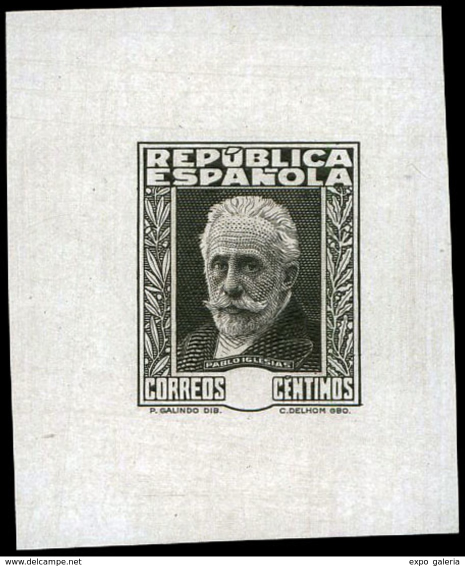 Galvez 3034 - 1932. Pablo Iglesias. Prueba De Punzón Sin Valor En Cartucho.Color Negro.Preciosa - Unused Stamps