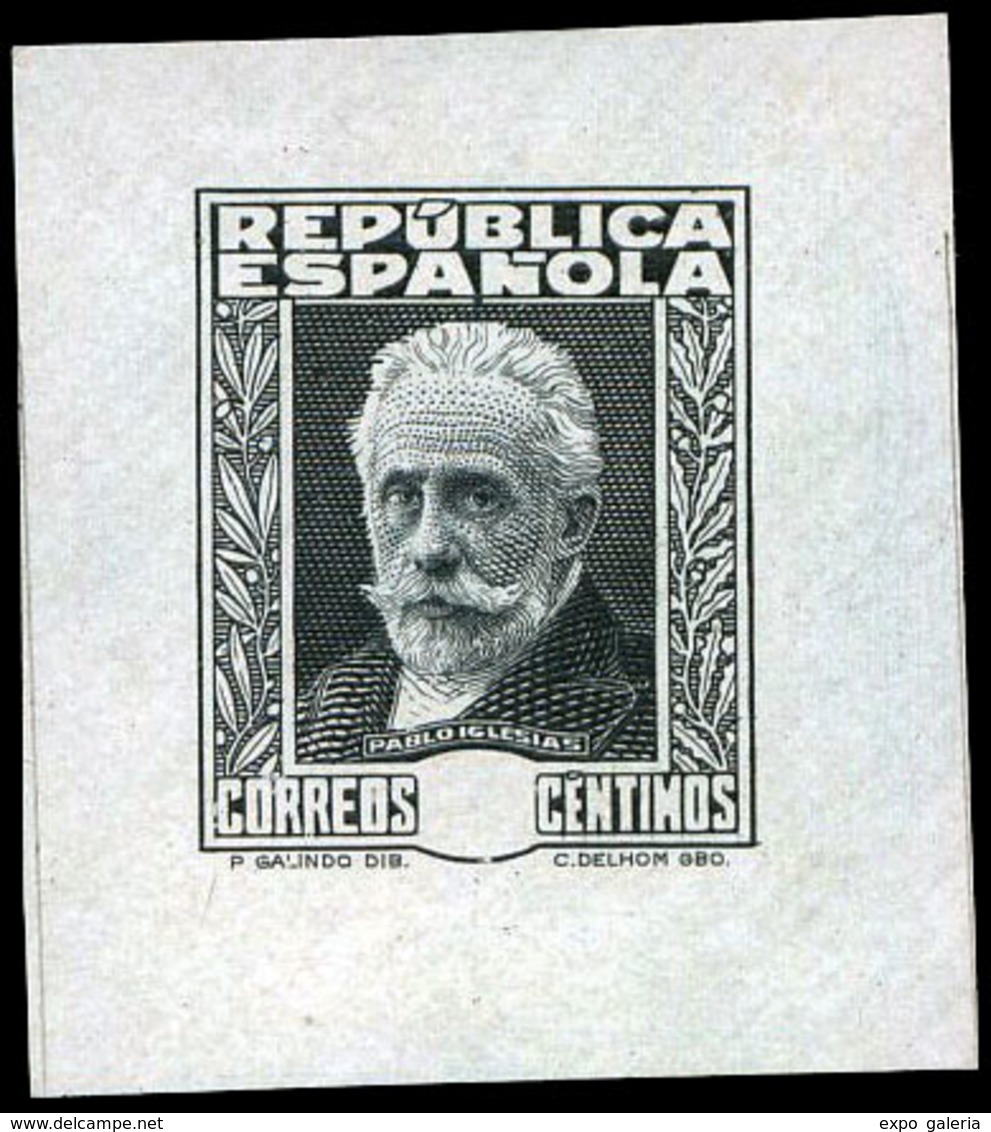 Galvez 3035 - 1932. Pablo Iglesias. Prueba De Punzón Sin Valor En Cartucho. Color Azul Negro. Preciosa Y Rara Pieza - Unused Stamps