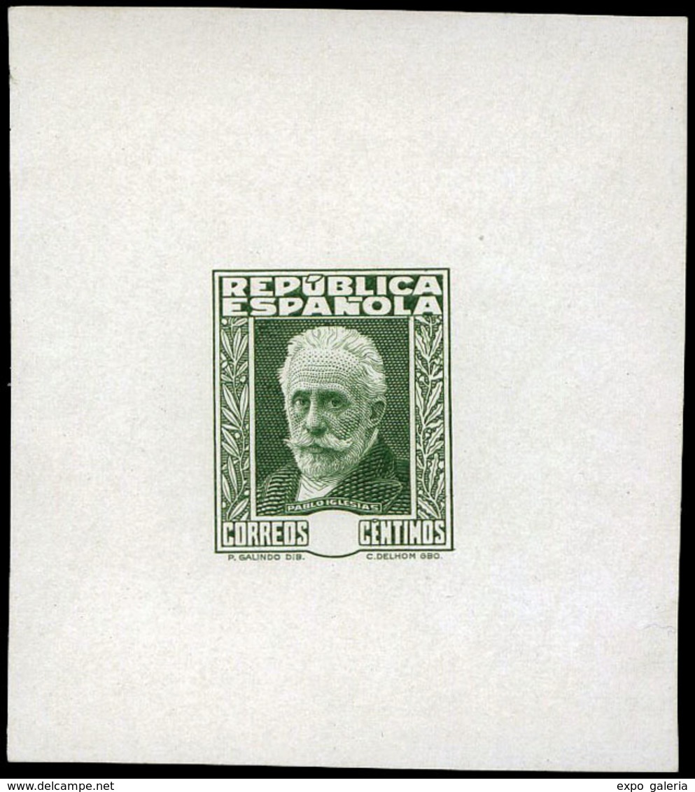 Galvez 3037 - 1932. Pablo Iglesias. Prueba De Punzón Sin Valor En Cartucho.Color Verde.Preciosa Y Rara Pieza. - Unused Stamps