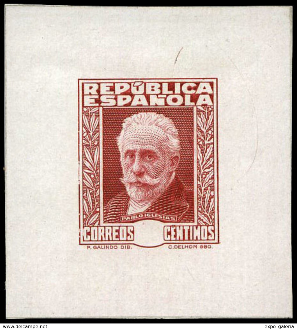 Galvez 3039 - 1932. Pablo Iglesias. Prueba De Punzón Sin Valor En Cartucho. Color Carmín.Preciosa Y Rara Pieza. - Unused Stamps