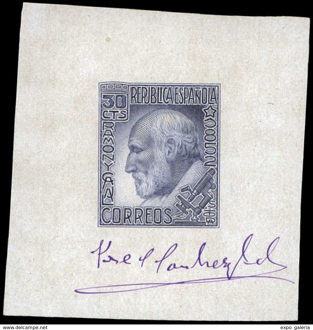 Galvez 3063 - 1934.Prueba De Punzón 30 Cts.azul.Sin Pie Imprenta + Firma Autobiográfica Sánchez Toda - Unused Stamps