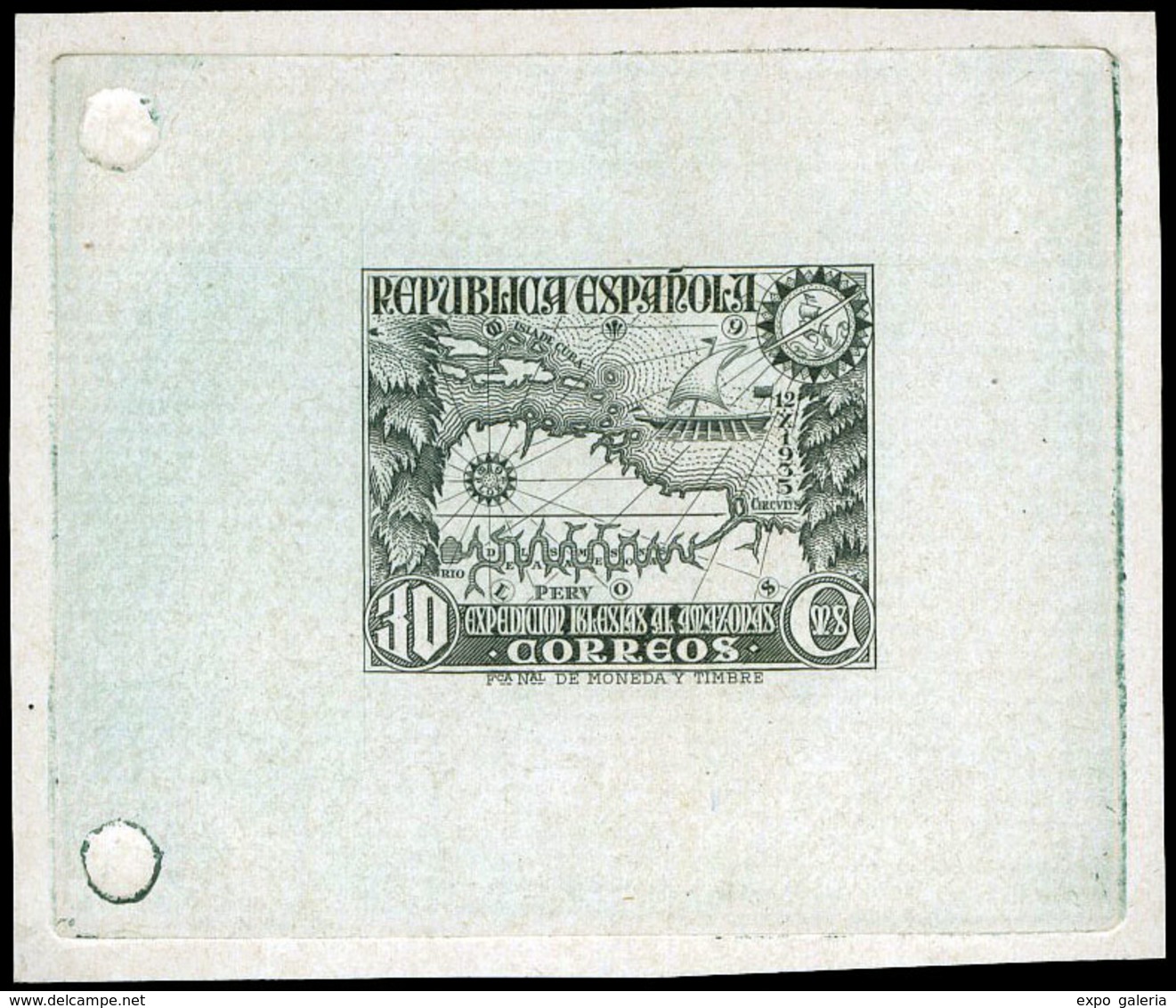 Galvez 3191 - 1935. Prueba De Punzón 30 Cts. Verde Negro. Preciosa Y Rara Pieza - Unused Stamps