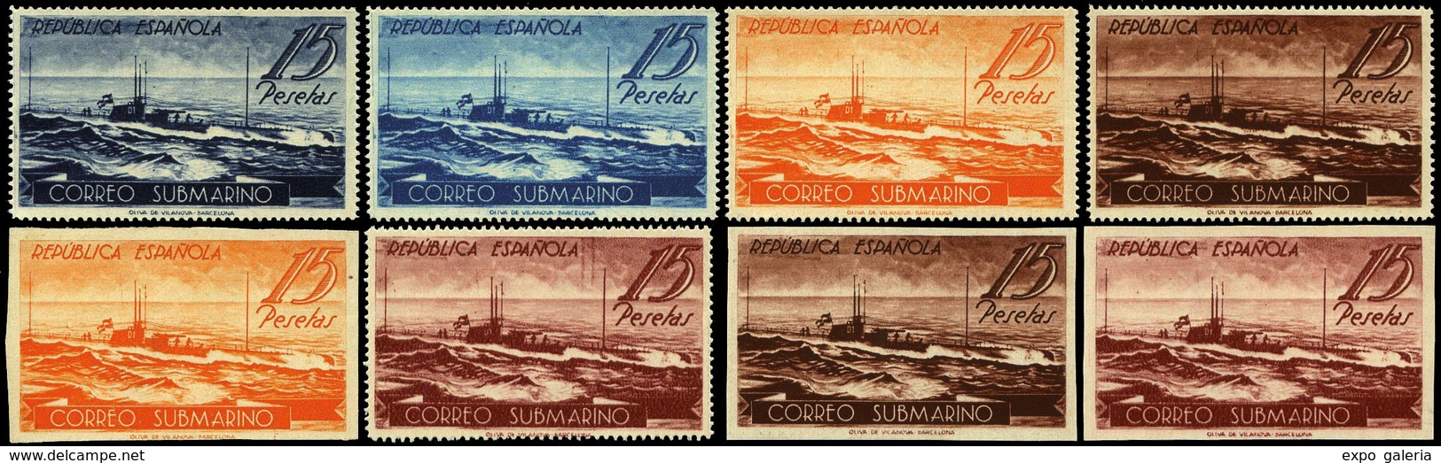 Ed. * 780 - 1938. 15 Ptas. Conjunto De 8 Valores (5 Dent. Y 3 S/D) Distintas Variedades Color. Precioso Y Escaso - Unused Stamps
