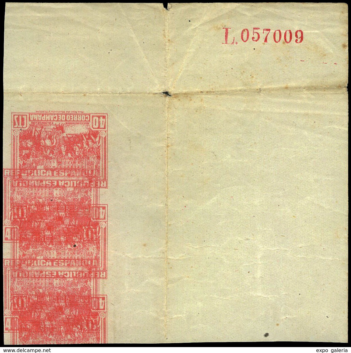 Ed. ** NE49 - 1939. Correo De Campaña. 40Cts. Rojo. Tira De 3. Esquina De Pliego. Variedad Impreso Anverso Y Reverso - Unused Stamps
