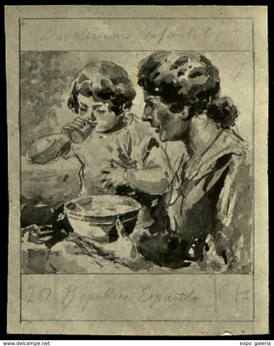 PRUEBA 1939 - Prueba Fotográfica De Sello No Adoptado República Española 20 Cts.(madre Y Niña Tomando Leche) - Ungebraucht