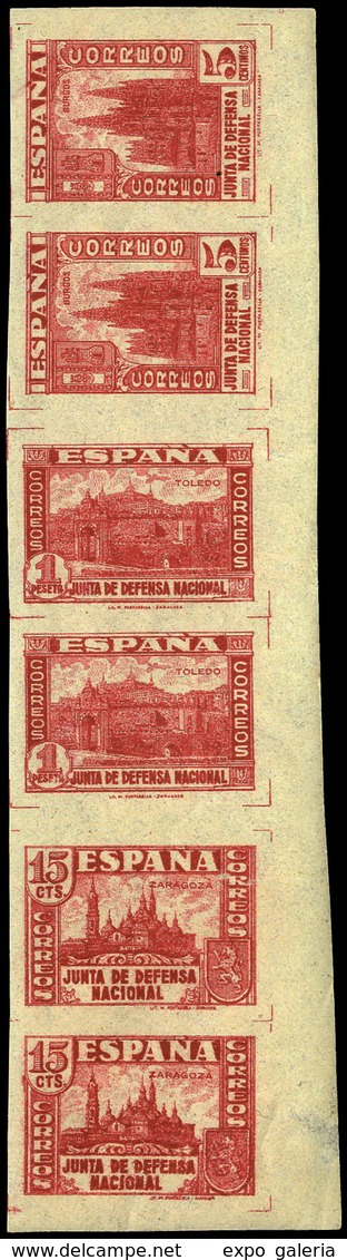 1936. Tira De 6 Ejemplares En Color Carmín S/D (15 Cts + 1 Ptas + 5 Cts) Precioso Y Muy Rara Pieza No Reseñada - Unused Stamps