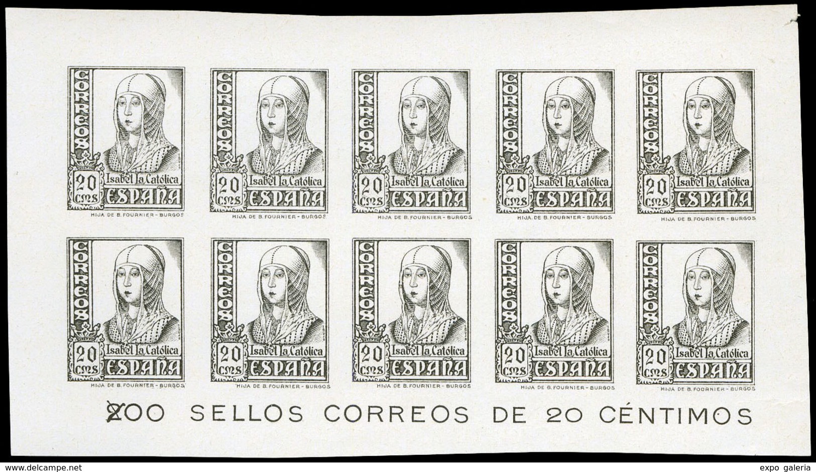 PRUEBA 1937 - 20 Cts. Prueba En Negro Del Bloque Reporte. No Cat. Pieza De Gran Rareza - Unused Stamps