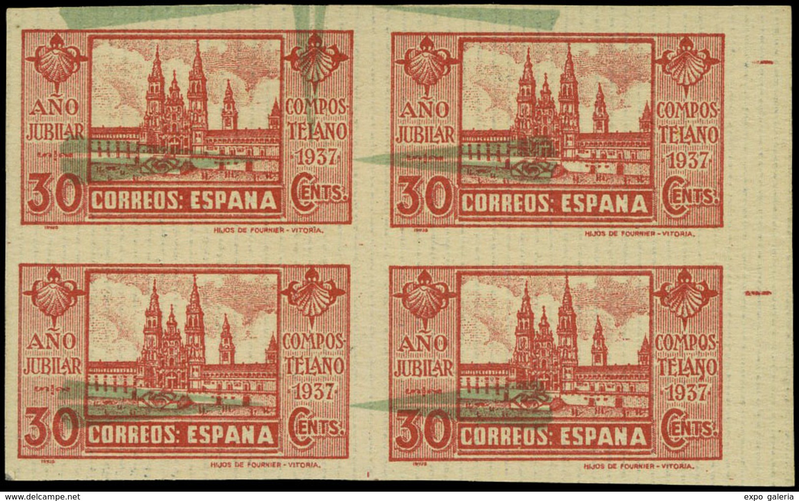 Año 1937 - Ensayo De Plancha 30 Cts. En Bl. De 4 Sobre Naipe. Precioso Y Escaso - Neufs