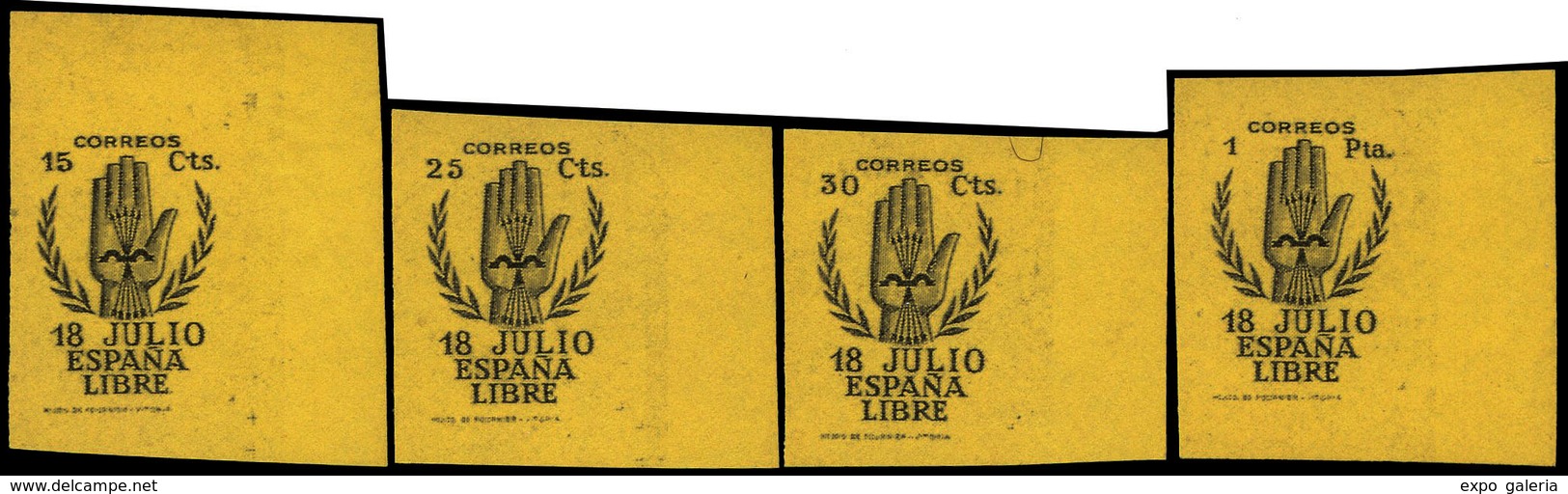 Ed. * 851/4 - 1938.Serie Completa En Pruebas S/D Sobre Papel Amarillo.Preciosa Y Muy Rara Serie No Reseñada - Unused Stamps