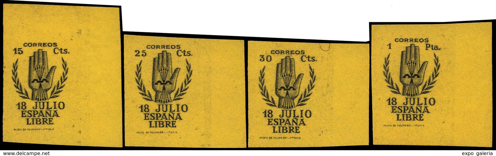 Ed. * 851/4 - 1938.Serie Completa En Pruebas S/D Sobre Papel Amarillo.Preciosa Y Muy Rara Serie No Reseñada - Ongebruikt